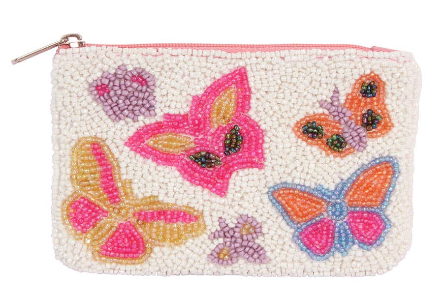 Ladies Fully Beaded Butterfly Theme Fashion Coin Purse