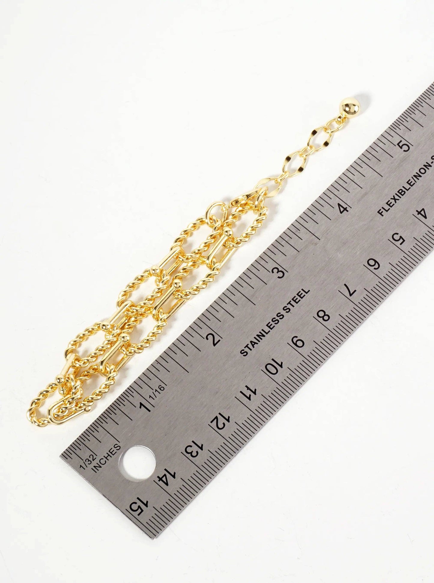 18K-Gold-Dipped Rope-Texture Polished Brass 16-11mm Chain Bracelet: Rhodium