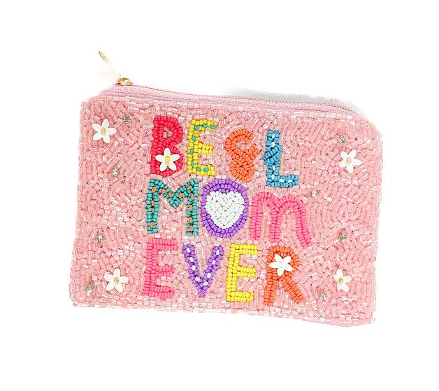 Ladies Best Mom Ever Themed Beaded Coin Purse