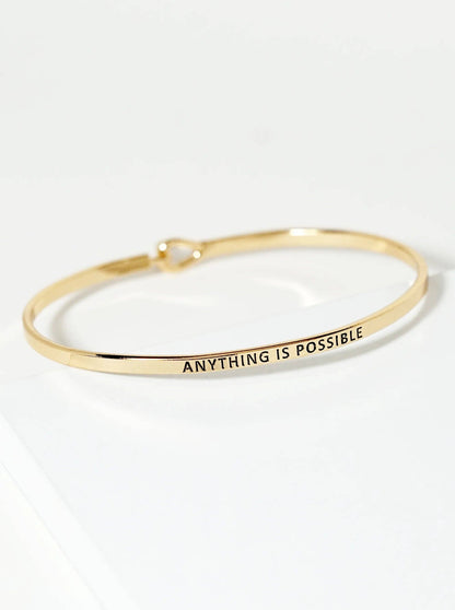 Anything Is Possible Engraved Inspirational Bangle Bracelet: Rhodium