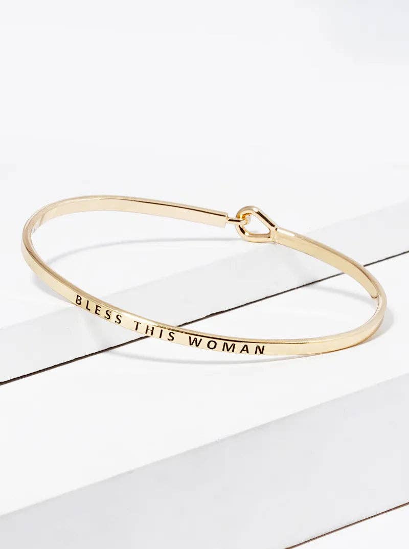 Bless This Woman Engraved Inspirational Bangle Bracelet: Rhodium