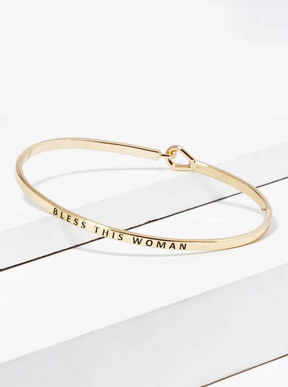 Bless This Woman Engraved Inspirational Bangle Bracelet: Rhodium