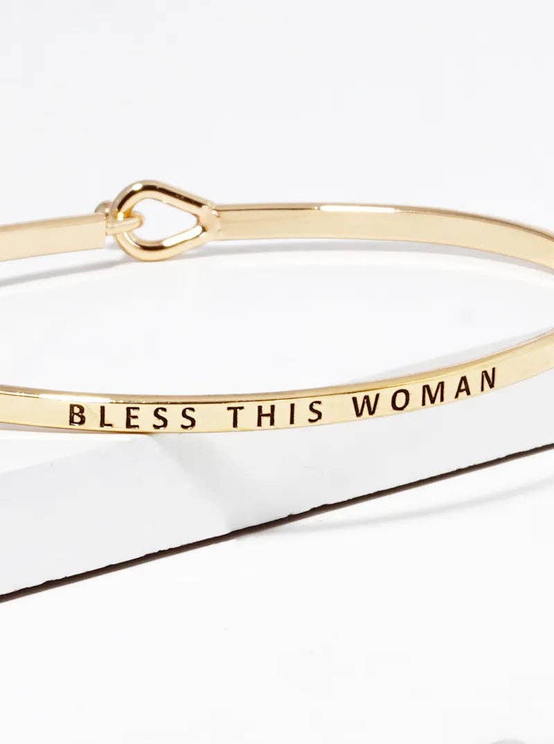 Bless This Woman Engraved Inspirational Bangle Bracelet: Rhodium