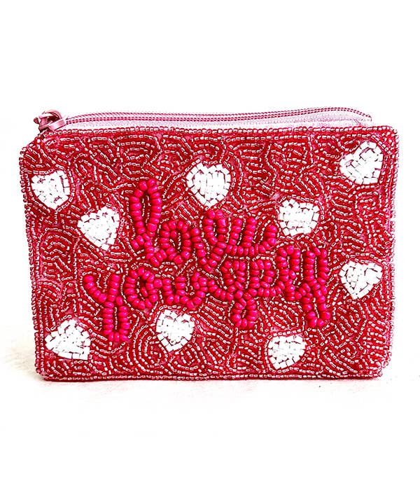 ( S332 )  LOVE  HANDMADE  SEEDBEAD WALLET COIN PURSE