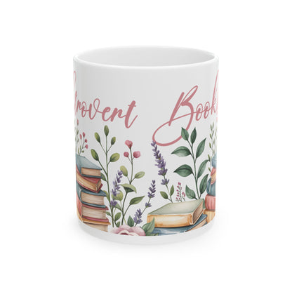 Booklover Floral Ceramic Mug — "Introvert Booklover" 11oz & 15oz