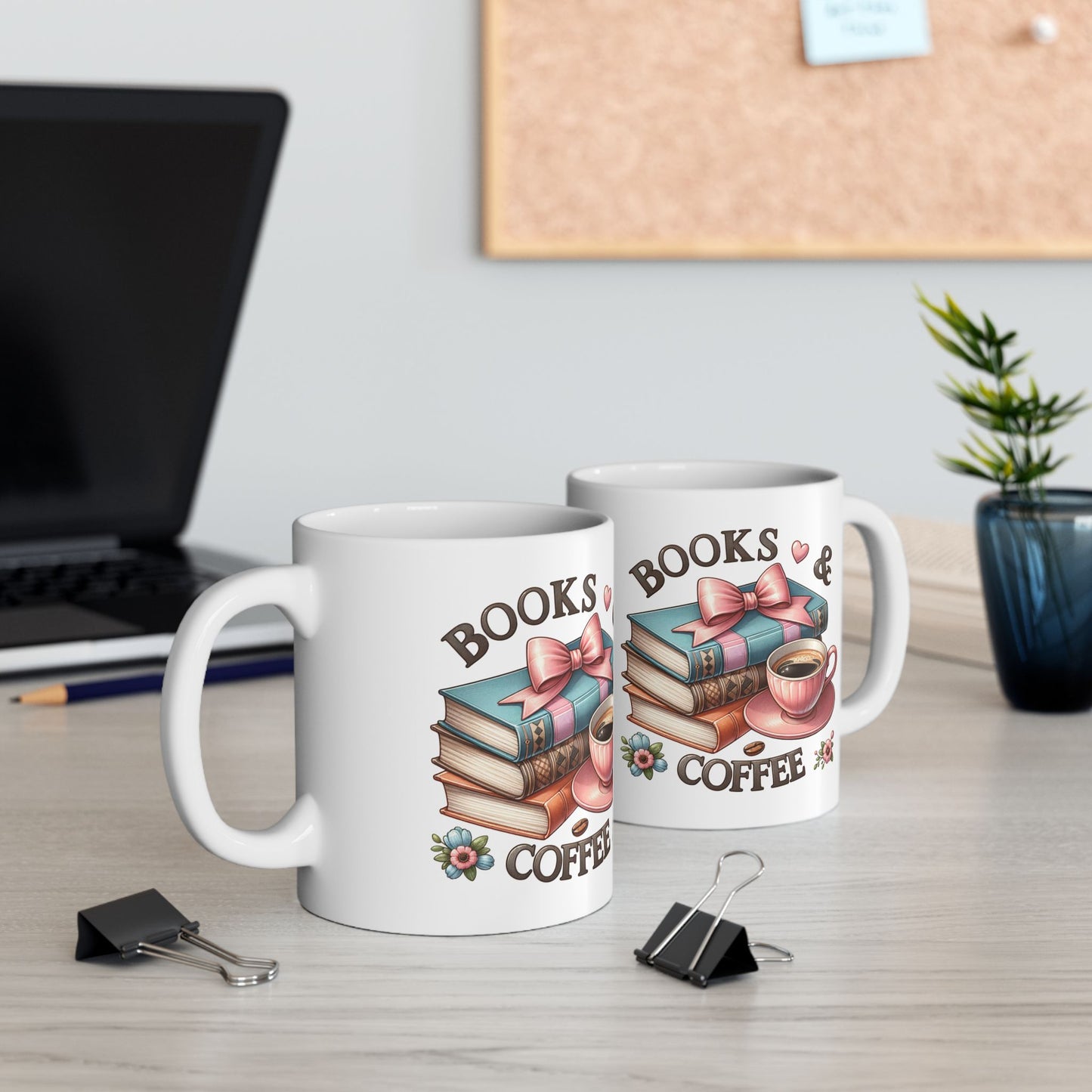 Book Lover Coffee Mug – Retro Stack of Books & Cup Design (11oz, 15oz)