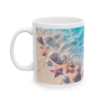 Seashell Shore Ceramic Mug — Ocean Waves Beach Coffee Cup (11oz/15oz)