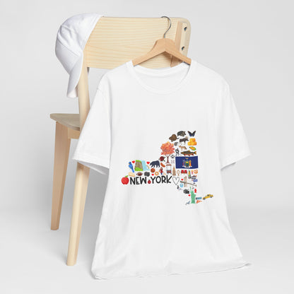 New York State Icons Map T-Shirt — Illustrated NY Landmarks Tee