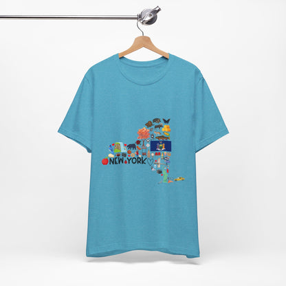 New York State Icons Map T-Shirt — Illustrated NY Landmarks Tee