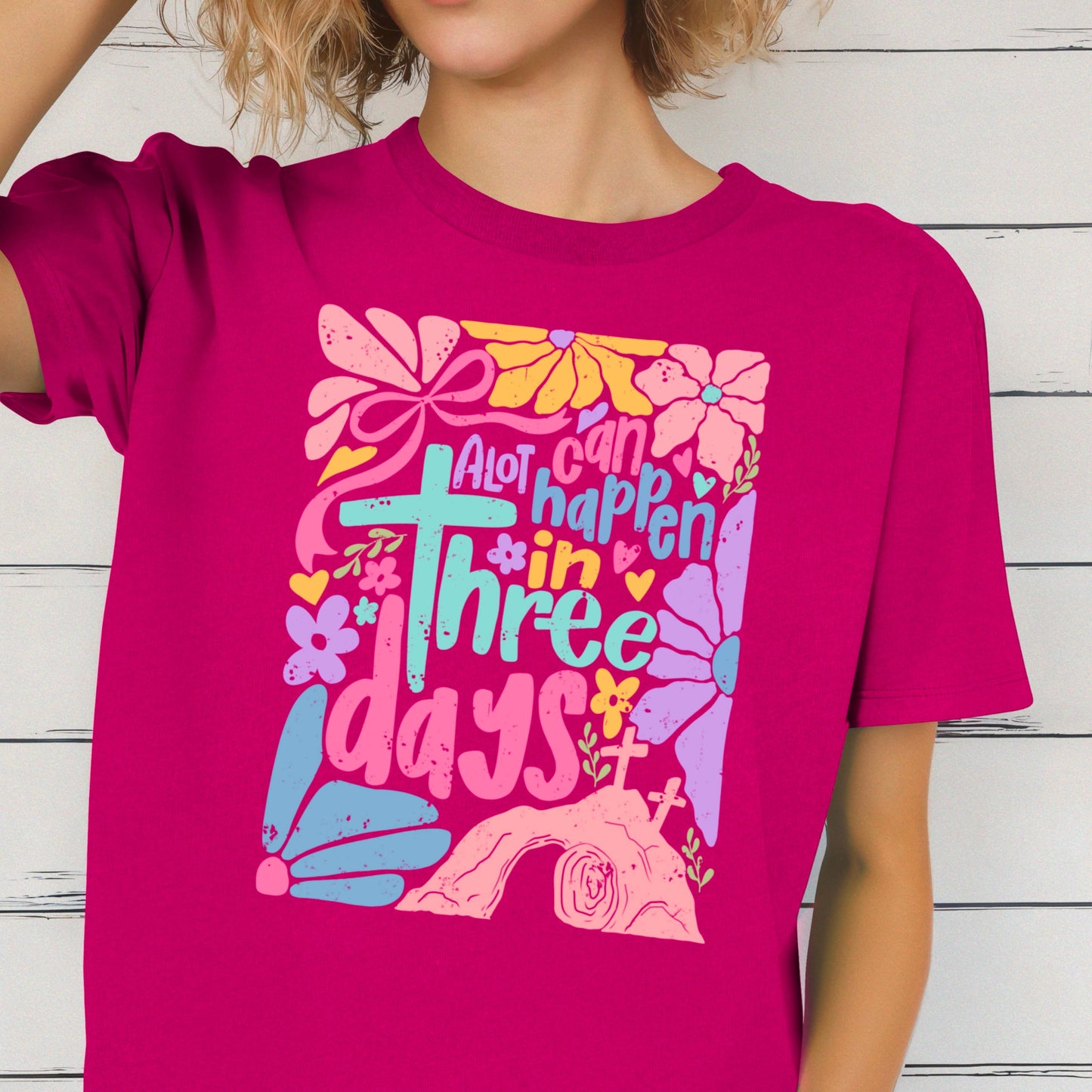 A Lot Can Happen In 3 Days  | Easter Graphic Tee | Gildan: Graphite Heather / Large