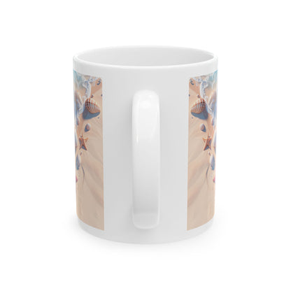 Seashell Shore Ceramic Mug — Ocean Waves Beach Coffee Cup (11oz/15oz)