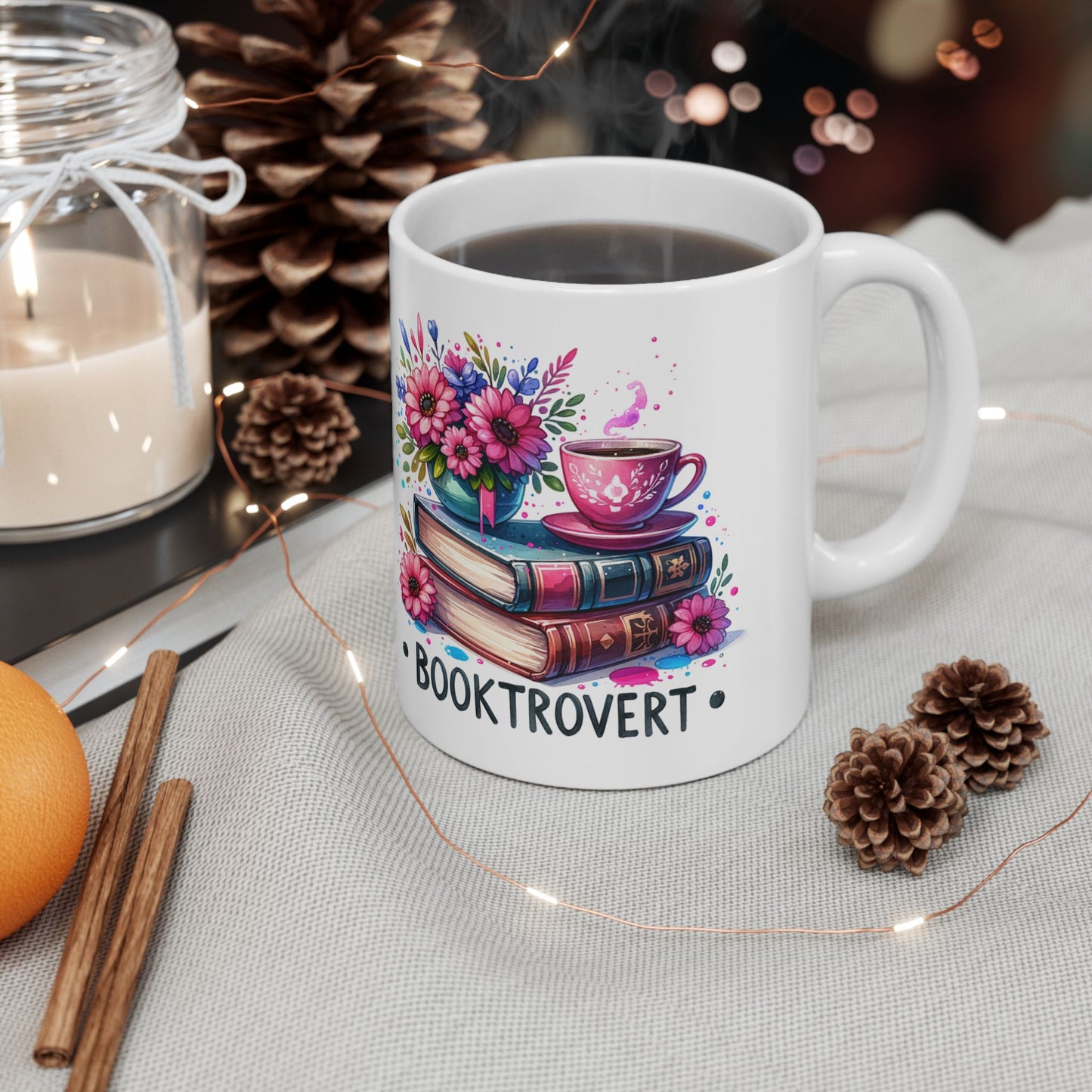 Booklover Floral Ceramic Mug — "Booktivert" 11oz/15oz