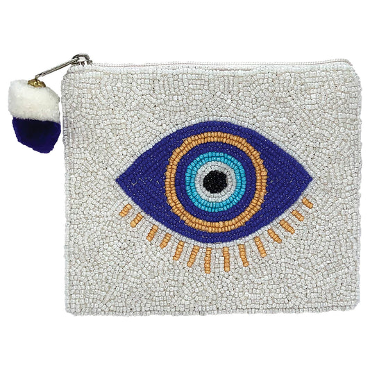 BLUE EVIL EYE BEADED COIN POUCH