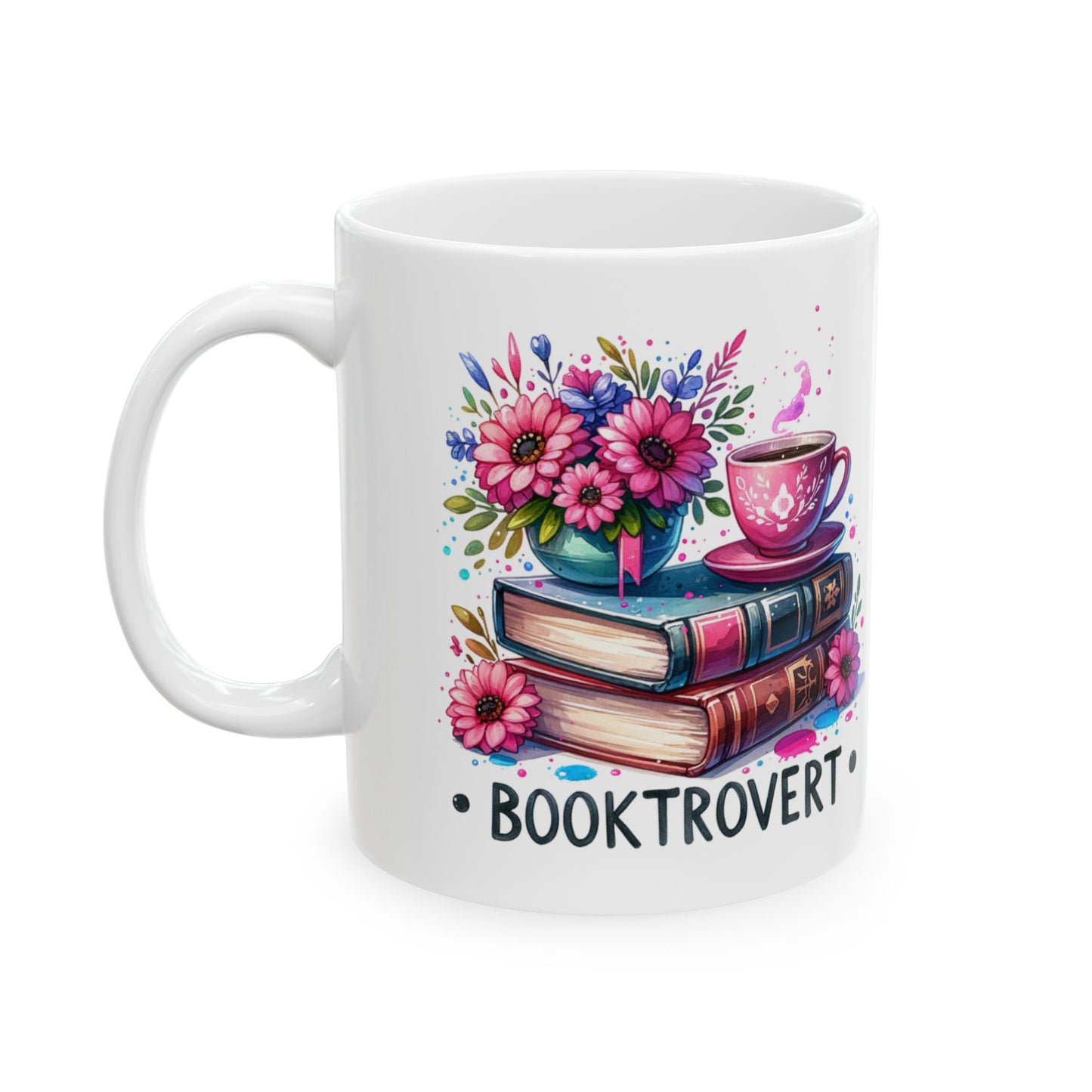 Booklover Floral Ceramic Mug — "Booktivert" 11oz/15oz