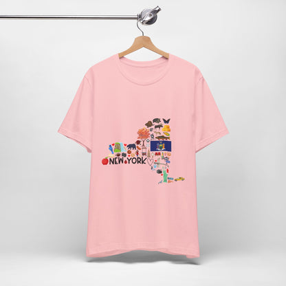 New York State Icons Map T-Shirt — Illustrated NY Landmarks Tee