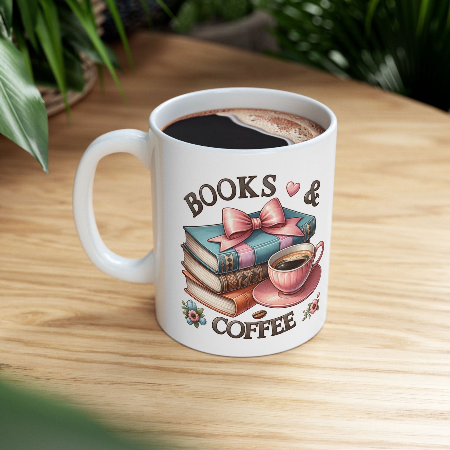 Book Lover Coffee Mug – Retro Stack of Books & Cup Design (11oz, 15oz)