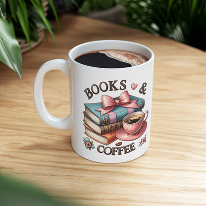 Book Lover Coffee Mug – Retro Stack of Books & Cup Design (11oz, 15oz)