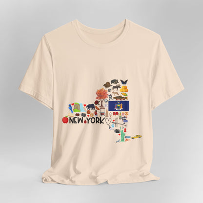 New York State Icons Map T-Shirt — Illustrated NY Landmarks Tee