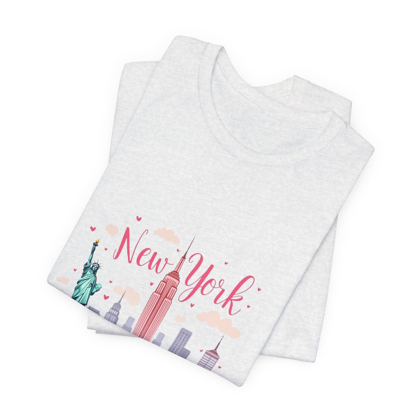 New York City Skyline T-Shirt – Cute Pink Taxi & Statue of Liberty Graphic Tee