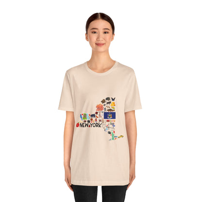 New York State Icons Map T-Shirt — Illustrated NY Landmarks Tee