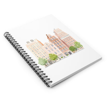 City Street Notebook — Pastel Row Houses Spiral Journal