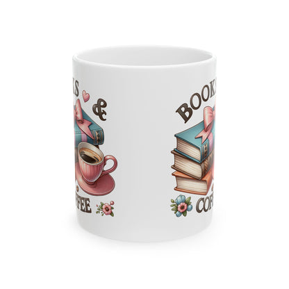 Book Lover Coffee Mug – Retro Stack of Books & Cup Design (11oz, 15oz)
