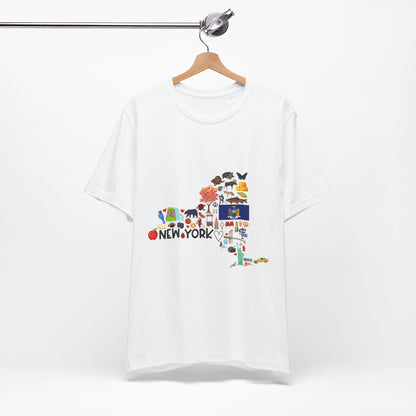 New York State Icons Map T-Shirt — Illustrated NY Landmarks Tee