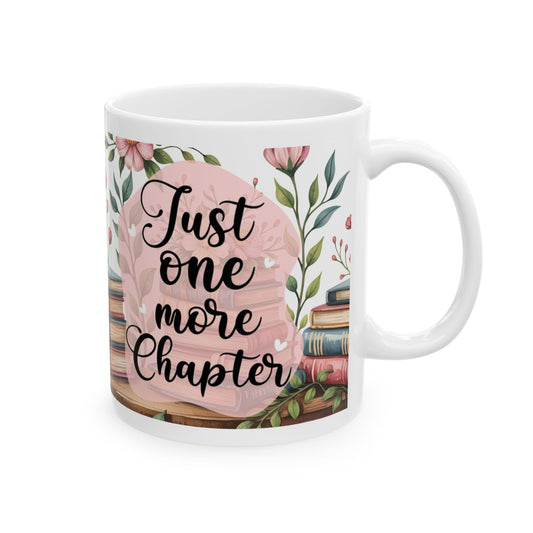 Book Lover Ceramic Mug – "Just One More Chapter" Floral Stack Coffee Cup (11oz/15oz)