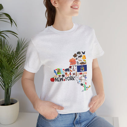 New York State Icons Map T-Shirt — Illustrated NY Landmarks Tee