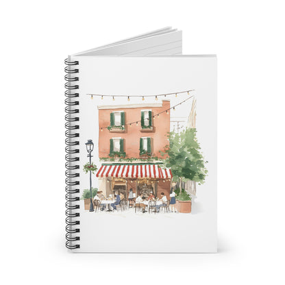 Cafe Terrace Spiral Notebook — Ruled Journal with Charming Watercolor Street Scene