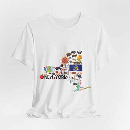 New York State Icons Map T-Shirt — Illustrated NY Landmarks Tee