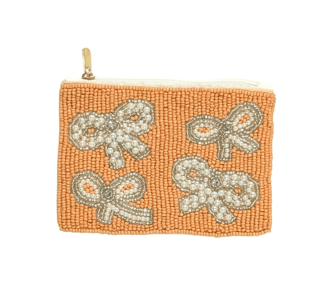 Ladies Bowties Fully Beaded Coin Purse: Pink