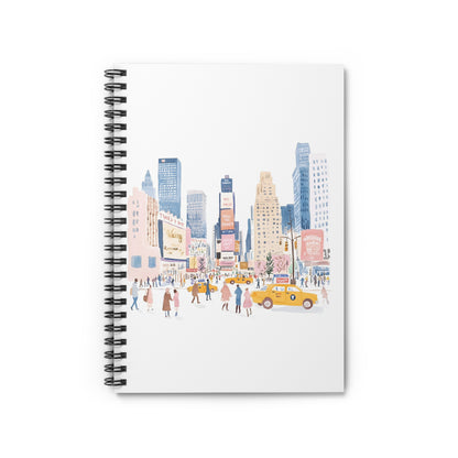 New York City Watercolor Skyline Spiral Notebook — Ruled Journal with Times Square Illustration