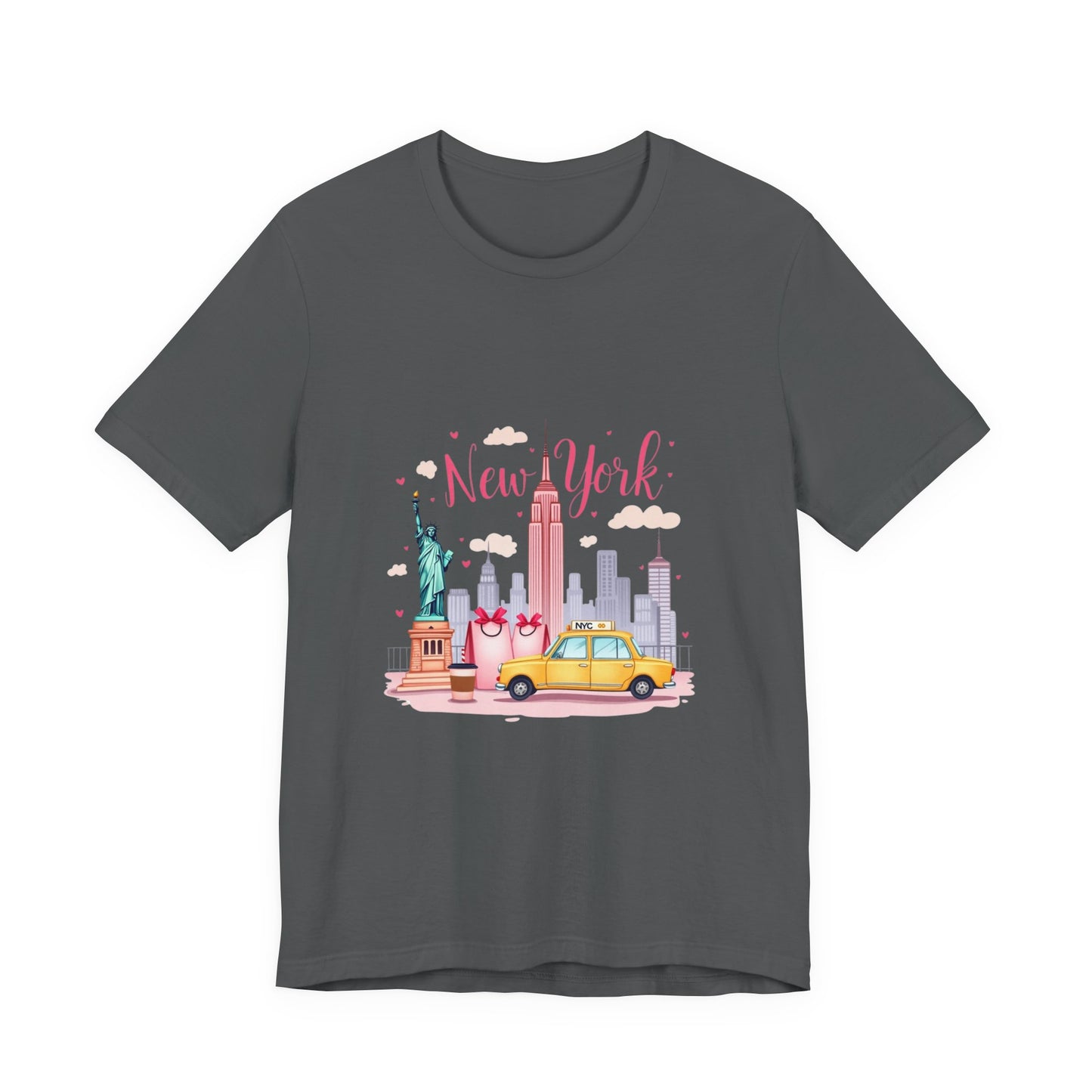 New York City Skyline T-Shirt – Cute Pink Taxi & Statue of Liberty Graphic Tee