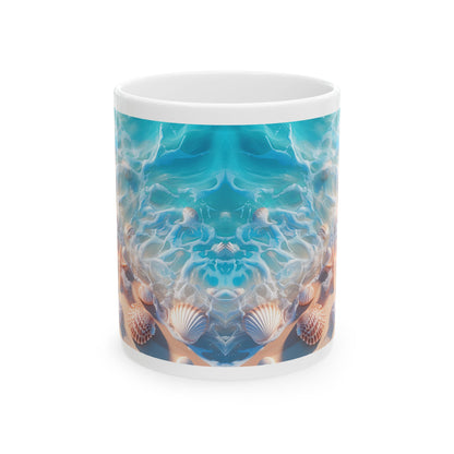 Seashell Shore Ceramic Mug — Ocean Waves Beach Coffee Cup (11oz/15oz)