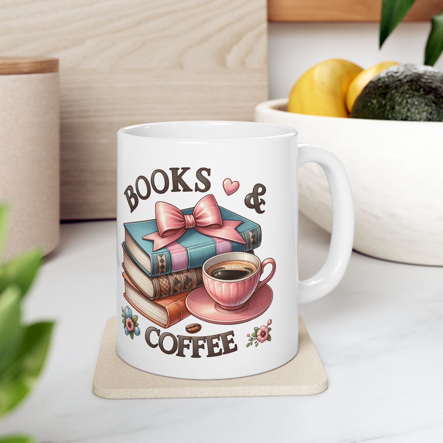 Book Lover Coffee Mug – Retro Stack of Books & Cup Design (11oz, 15oz)