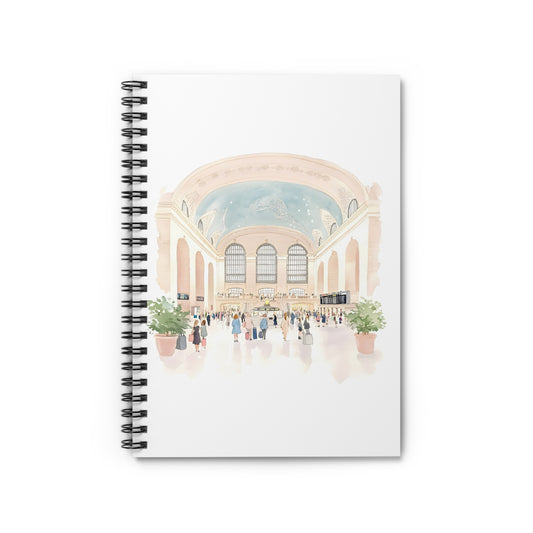 Grand Hallwatercolor Spiral Notebook — Train Station Illustration, Ruled Journal for Travel Notes & Daily Planning