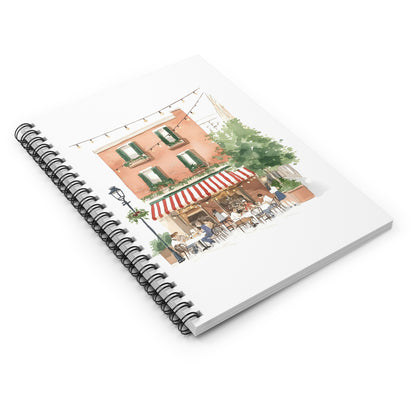 Cafe Terrace Spiral Notebook — Ruled Journal with Charming Watercolor Street Scene