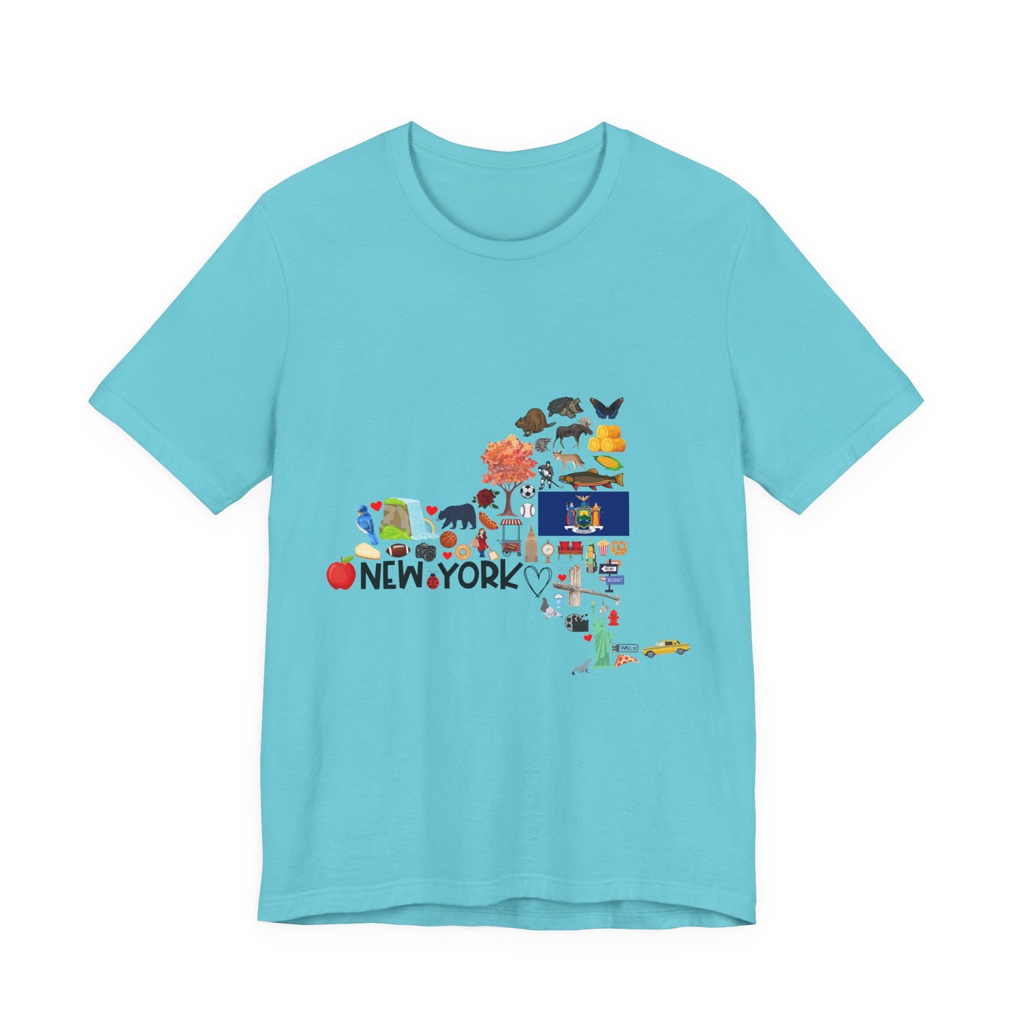 New York State Icons Map T-Shirt — Illustrated NY Landmarks Tee