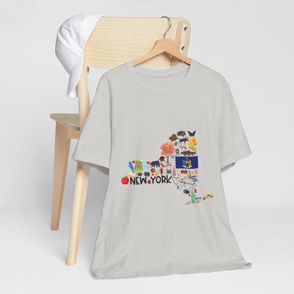 New York State Icons Map T-Shirt — Illustrated NY Landmarks Tee