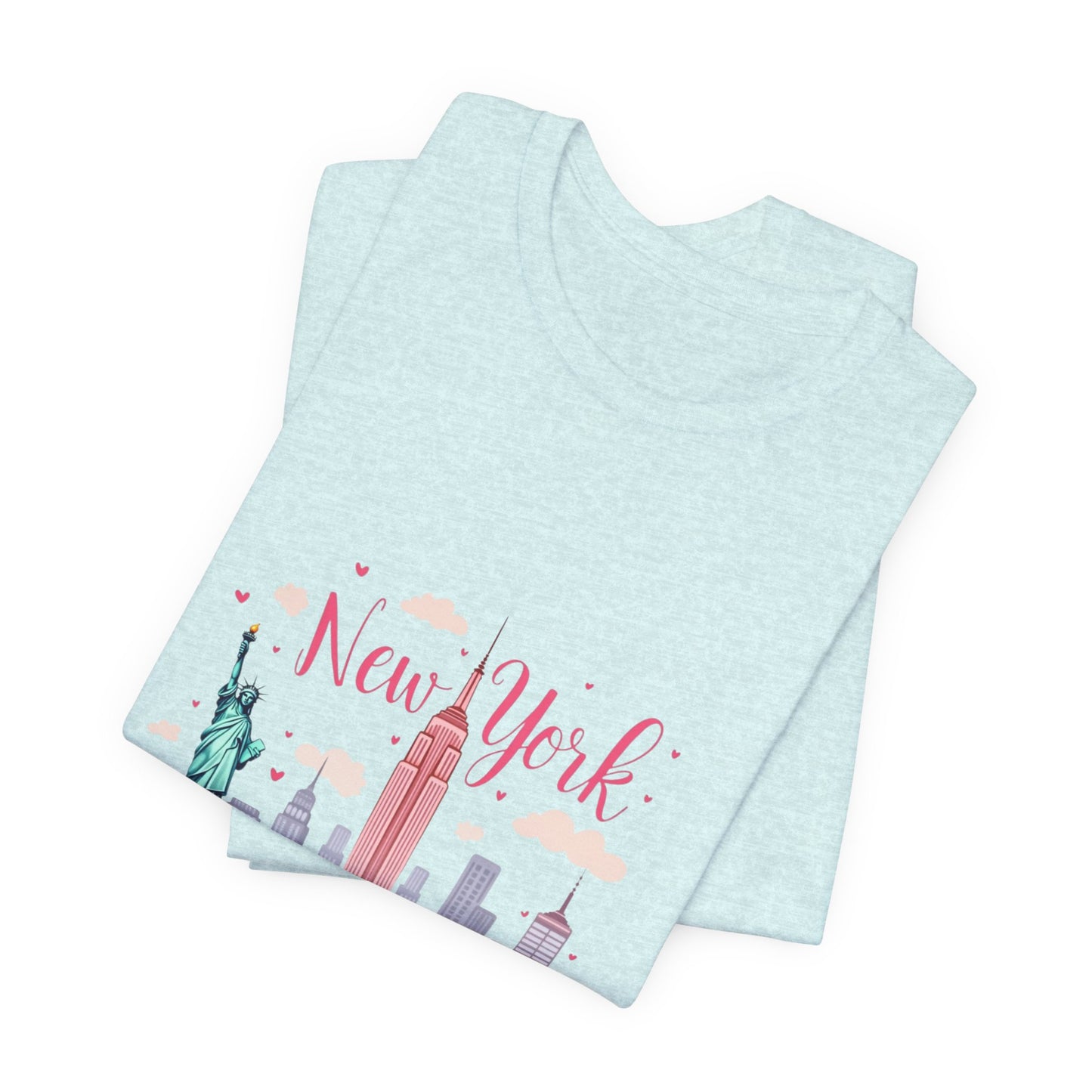 New York City Skyline T-Shirt – Cute Pink Taxi & Statue of Liberty Graphic Tee