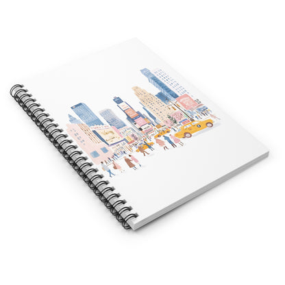 New York City Watercolor Skyline Spiral Notebook — Ruled Journal with Times Square Illustration