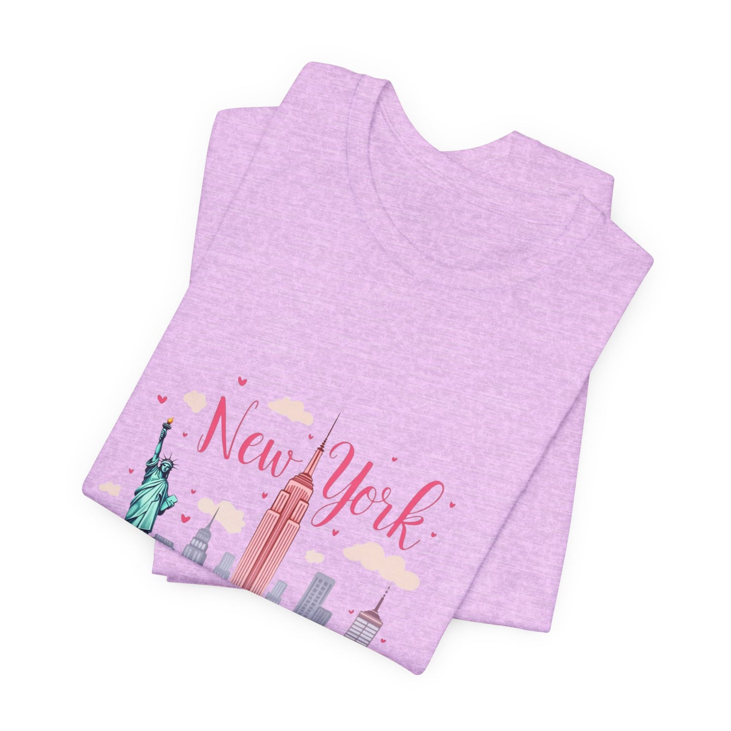 New York City Skyline T-Shirt – Cute Pink Taxi & Statue of Liberty Graphic Tee