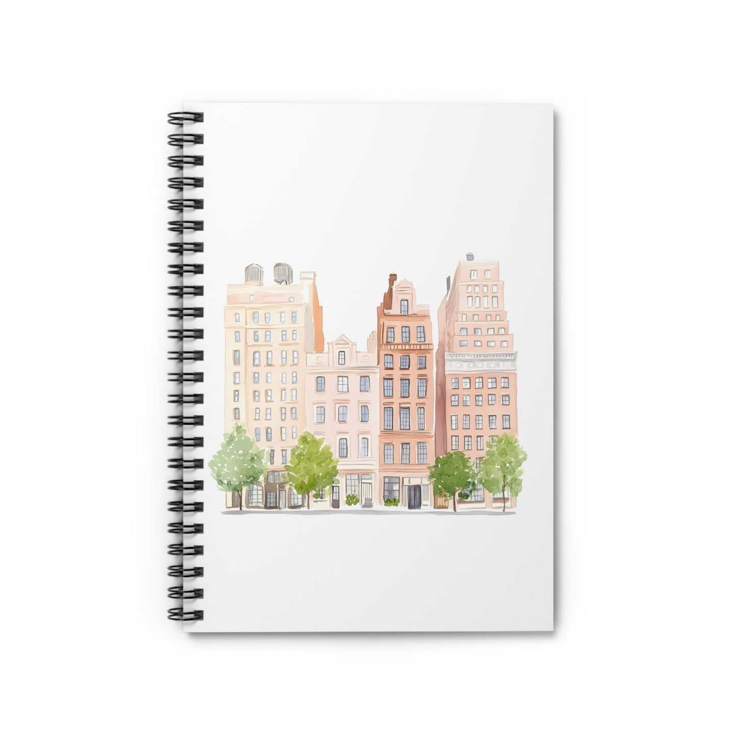City Street Notebook — Pastel Row Houses Spiral Journal