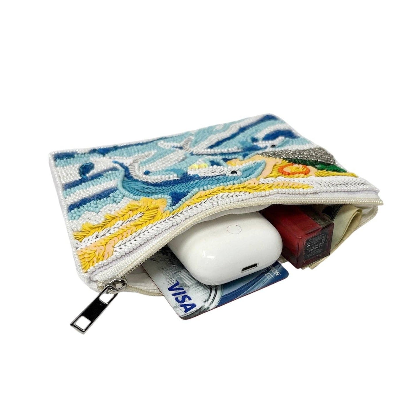 Dolphins Beaded Pouch Purse