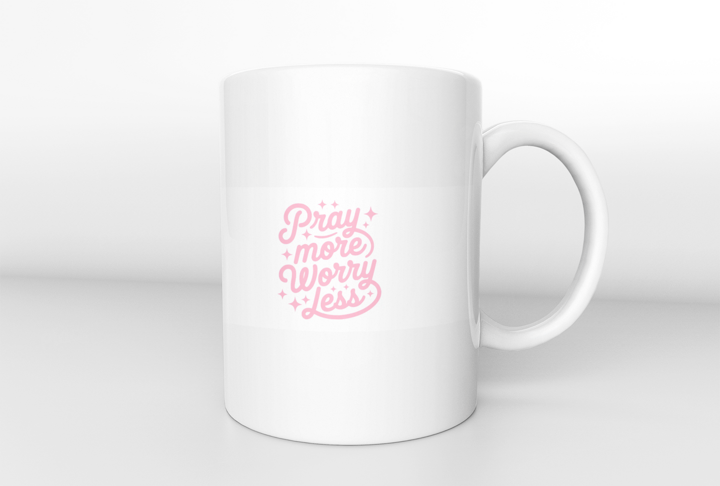 Pray More Worry Less Ceramic Mug – Inspirational Pink Faith Coffee Cup (11oz/15oz)