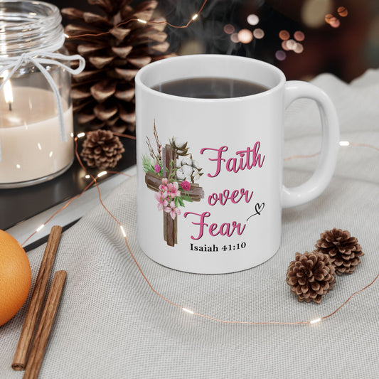 Faith Over Fear Floral Cross Ceramic Mug