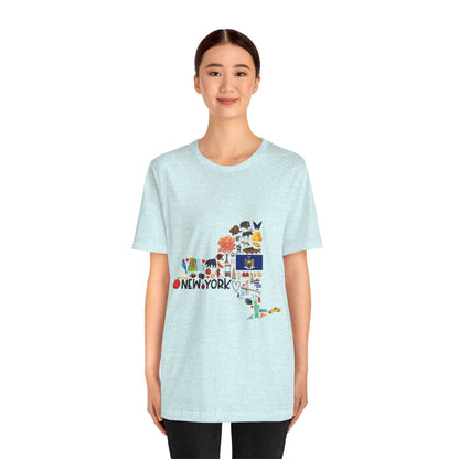 New York State Icons Map T-Shirt — Illustrated NY Landmarks Tee