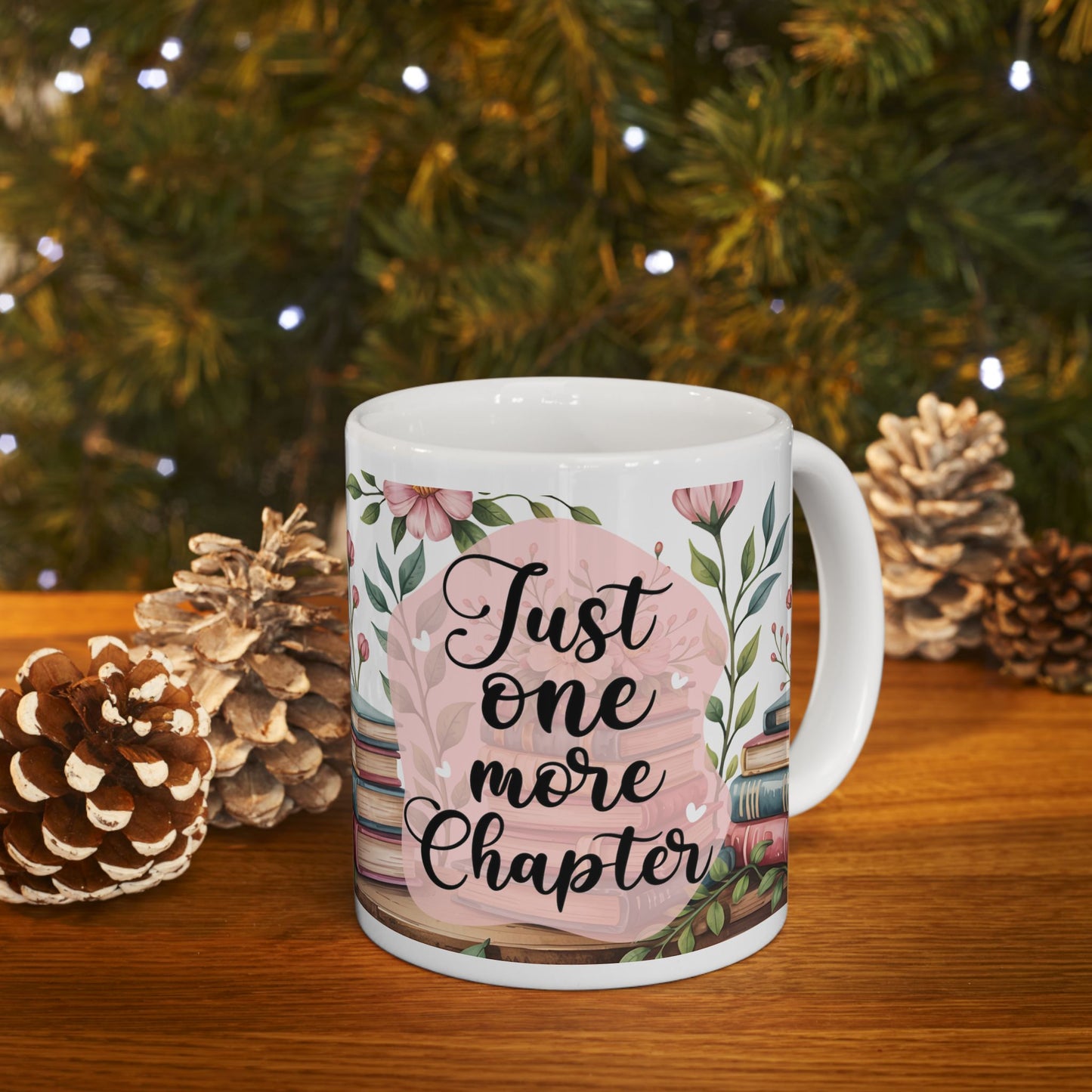 Book Lover Ceramic Mug – "Just One More Chapter" Floral Stack Coffee Cup (11oz/15oz)
