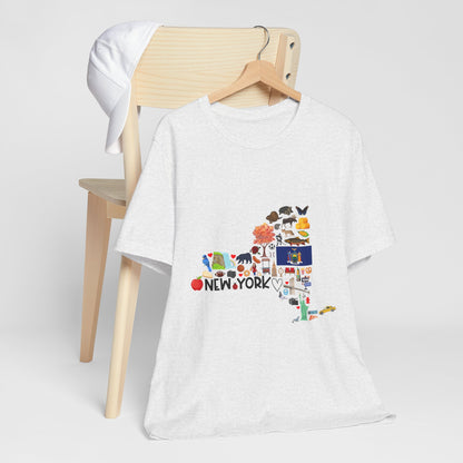 New York State Icons Map T-Shirt — Illustrated NY Landmarks Tee